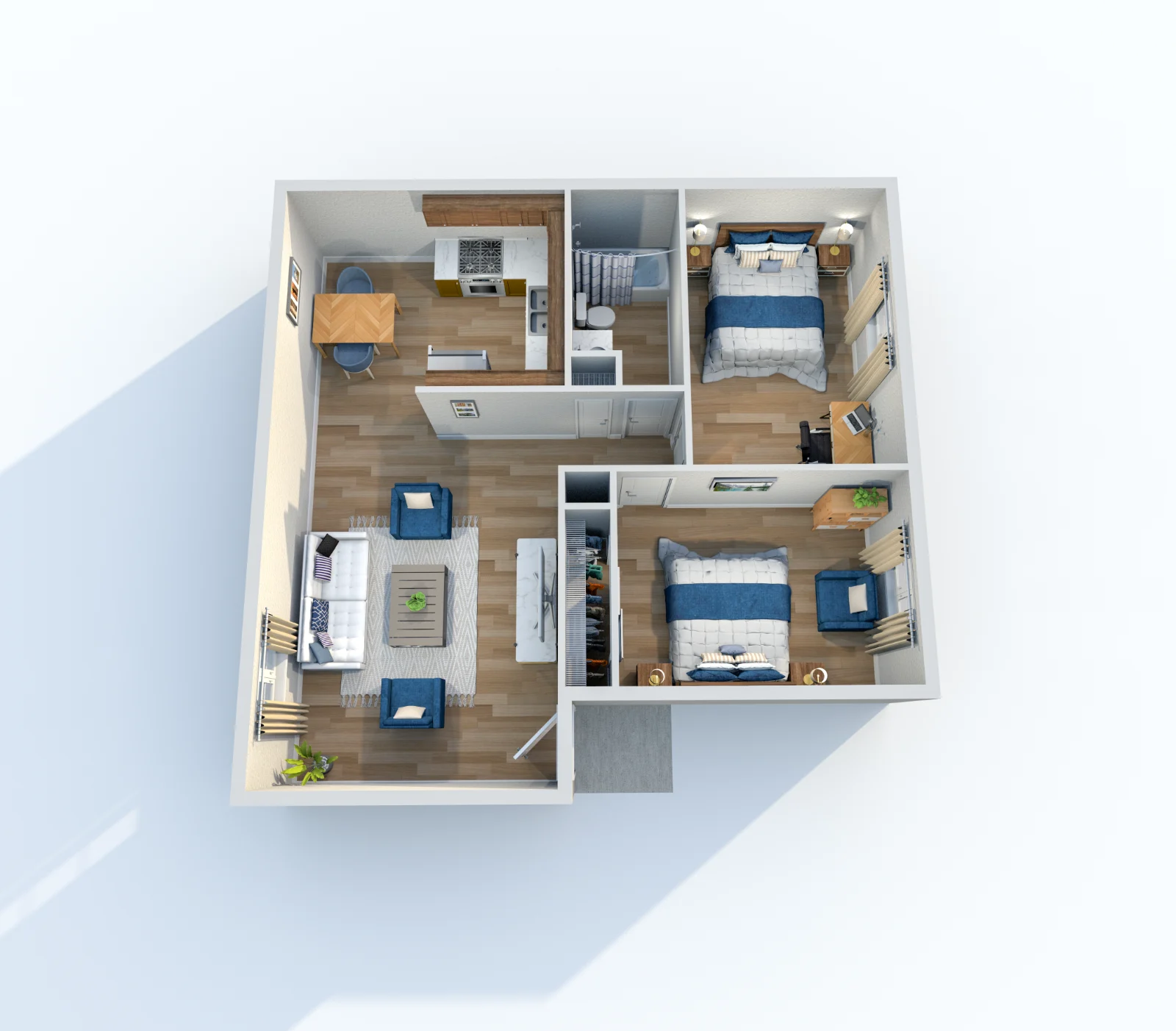 Palmetto at Lakeside — floor plan, Plan B2 · 2 bed · 1 bath · 850 sq ft