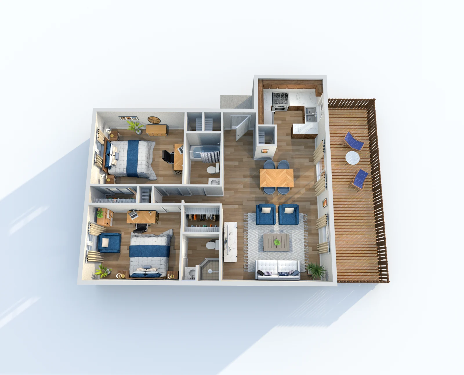 Palmetto at Lakeside — floor plan, Plan B6 · 2 bed · 2 baths · 1,000 sq ft