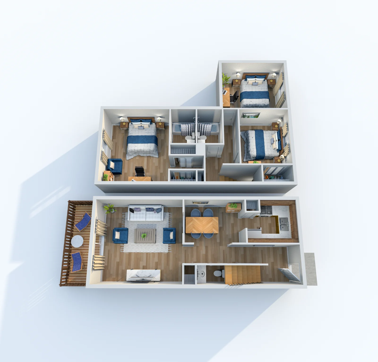 Palmetto at Lakeside — floor plan, Plan C1 · 3 bed · 2.5 baths · 1,250 sq ft